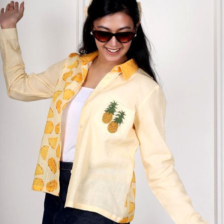 Handcrafted Pineapple Print Cotton Full Sleeve Casual Shirt